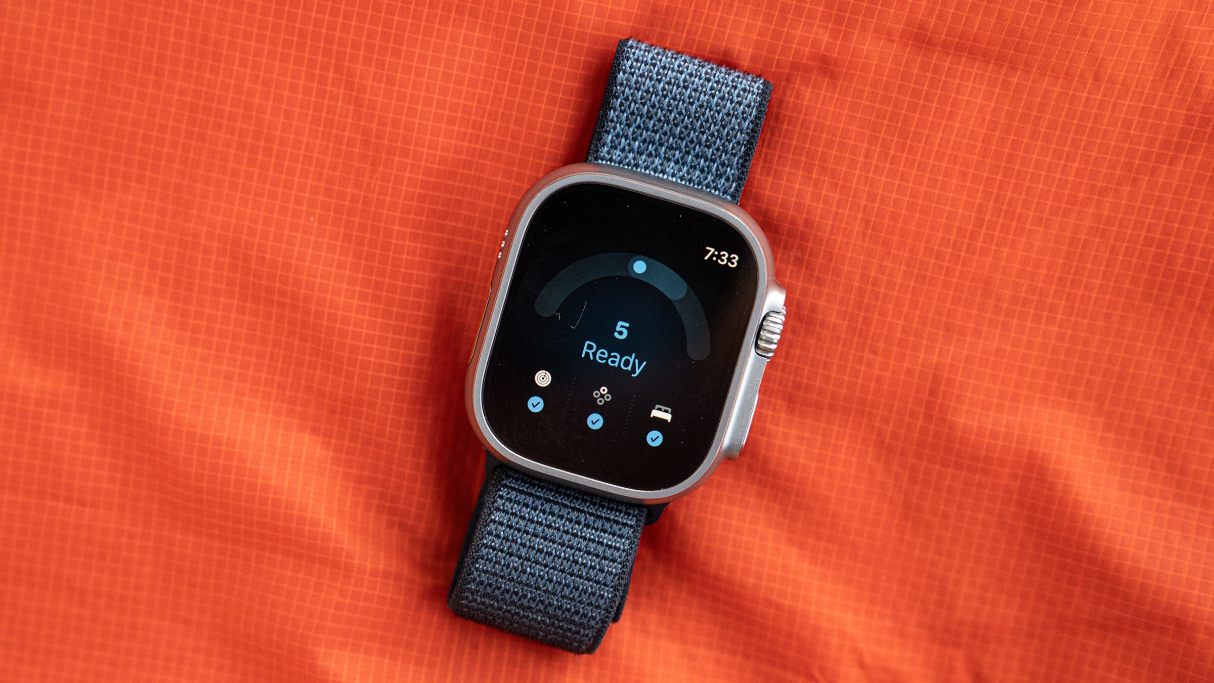 Apple Watch Ultra 4 on an orange background showing readiness score